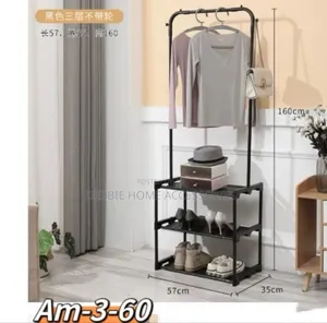 Multi-Purpose Clothes Rack With Shoe Shelves and a Hanging R