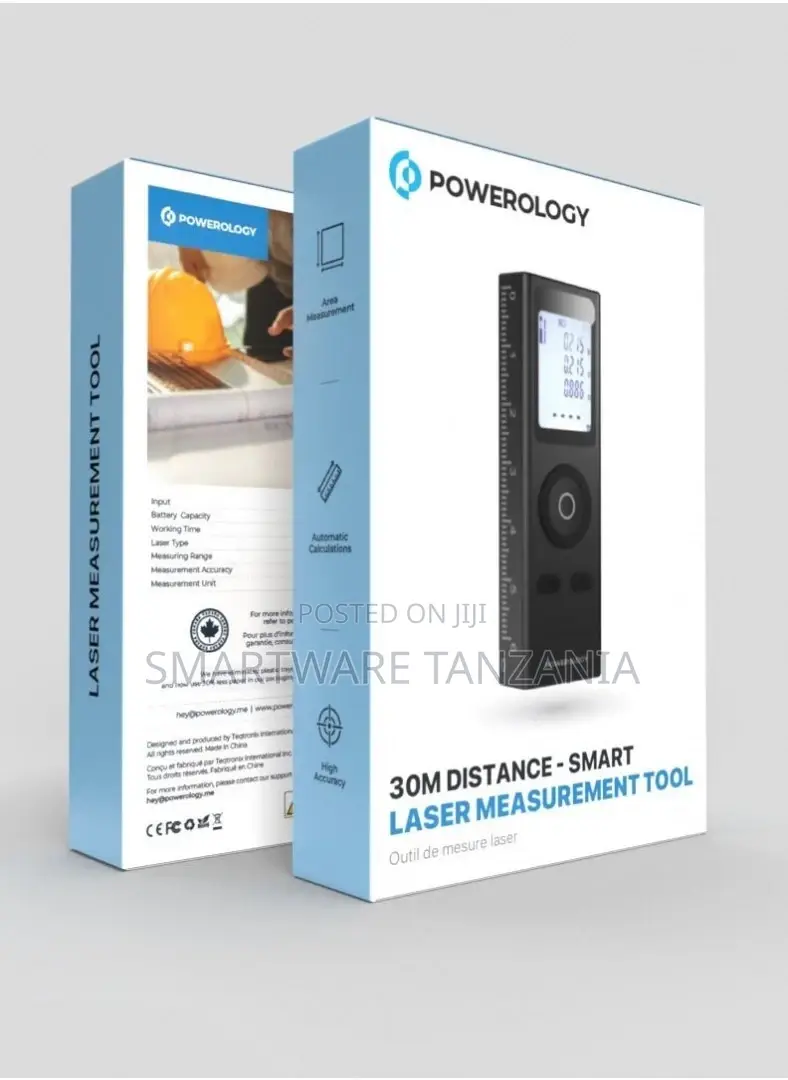 Powerology 30meter Mini Laser Rangefinder With Type-C Connector, Black