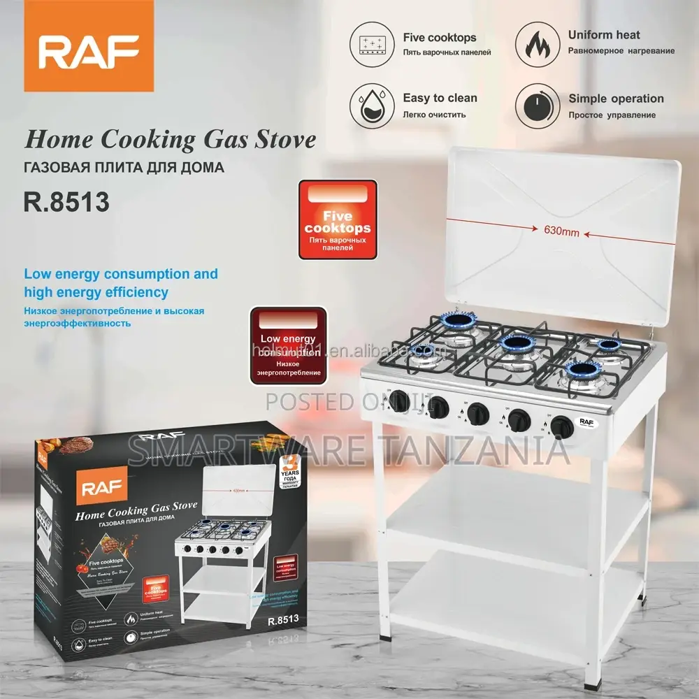 4-Burner Gas Stove With Storage Stand With 3-Tier Shelves