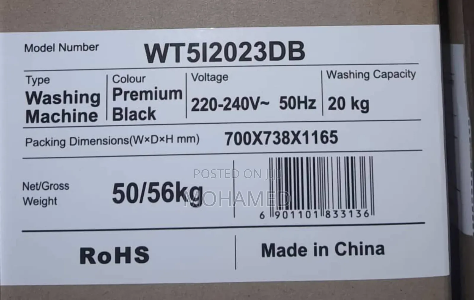 Hisense Topload Washing Machine 20kg Model Wt512013
