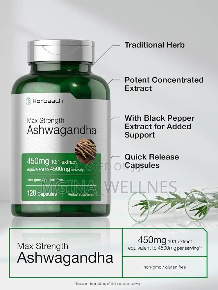 Horbäach Ashwagandha Supplement | Max Strength | 120 Capsules