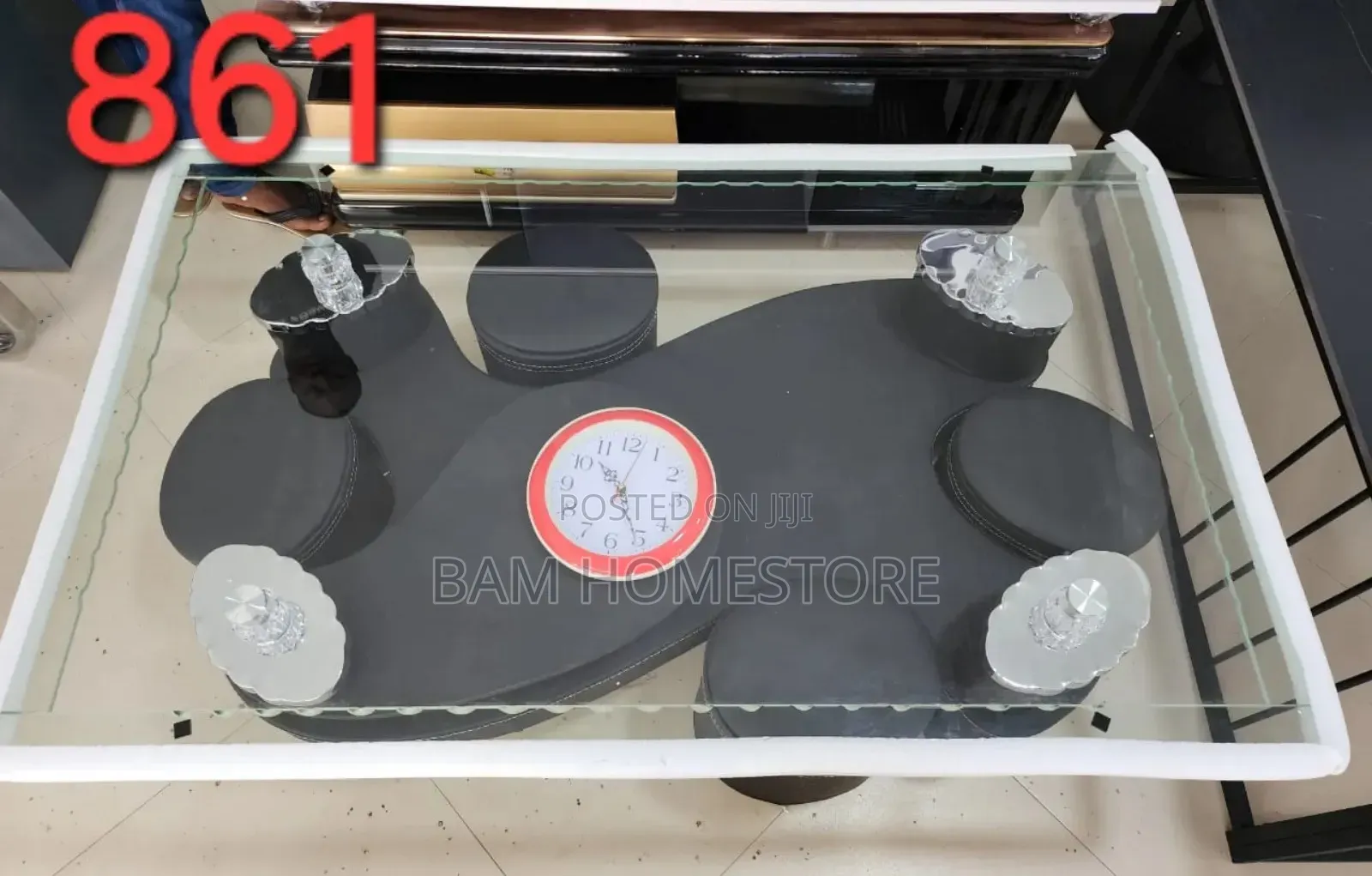 Modern Glass Top Coffee Table With Clock