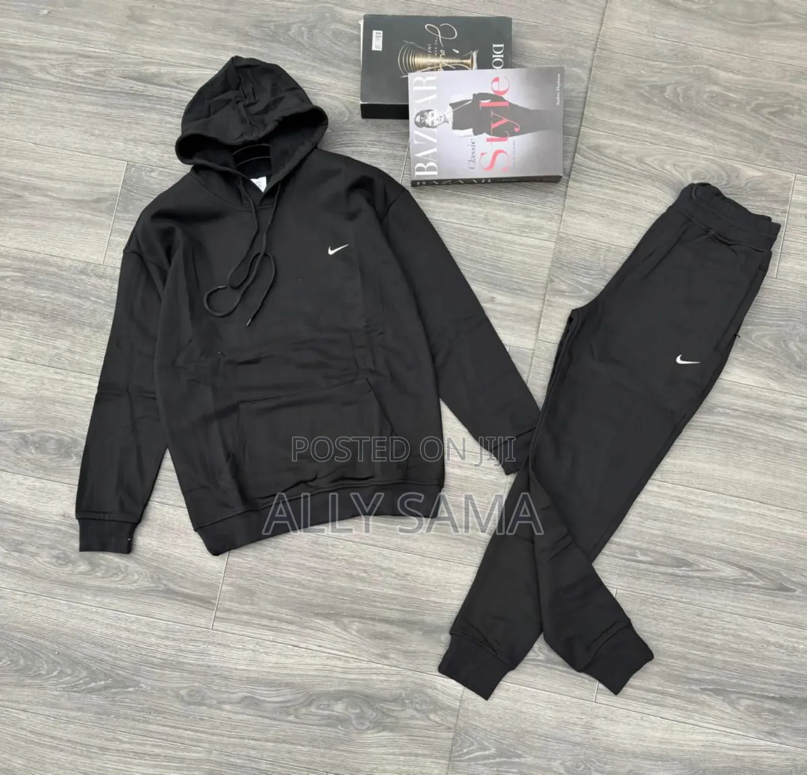 Unisex Full Black Nike Hoodie Sweatpants Cotton