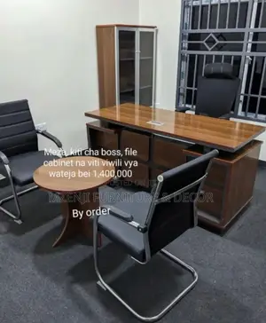 Office Table Kiti Cha Boss ,File Cabinet Na Viti Viwili Vya Wateja