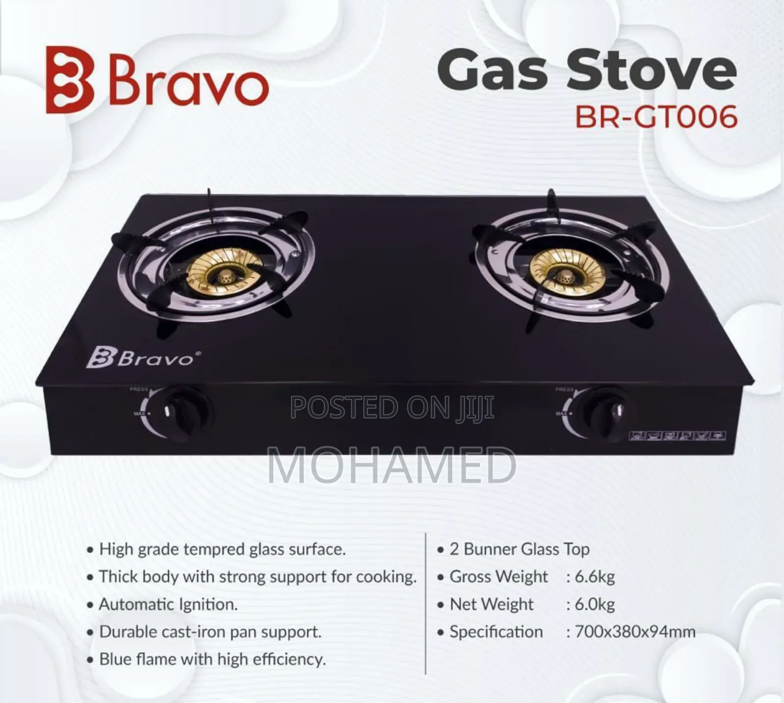 Bravo Gas Stove (Kioo)