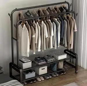 Double Clothes Rail Heavy Duty Metal Coat Stand Garment Rack