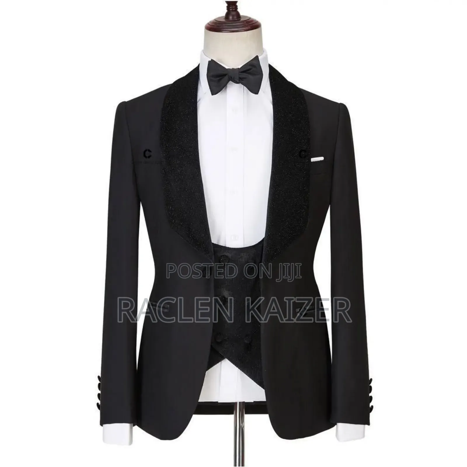 Three-Piece Tuxedo Suits, Featuring a Black Jacket With Satin Lapels