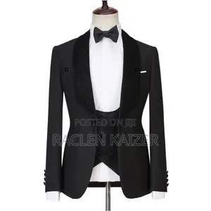Three-Piece Tuxedo Suits, Featuring a Black Jacket With Satin Lapels