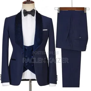 Three-Piece Tuxedo Suits, Featuring a Navy Blue With Velvet Lapels