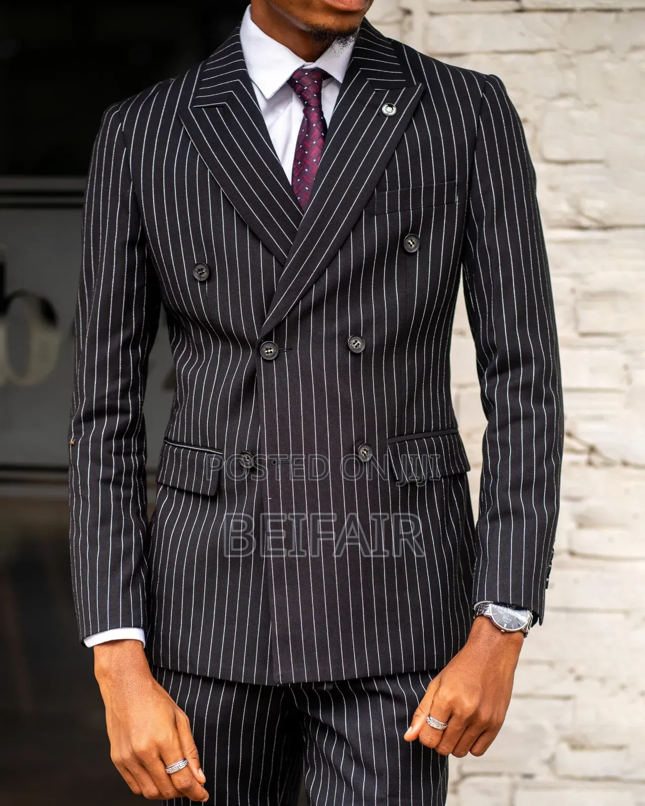Black Suit White Stripes | Double Breasted Suit