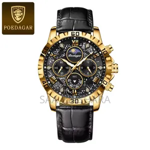 Poedagar Classic and Luxury Watch Black Belt and Gold Case