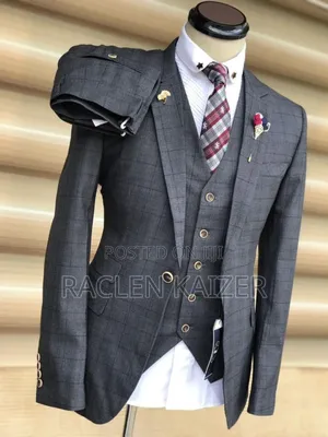 A Subtle Plaid Pattern Suit, Featuring a Charcoal Gray Color
