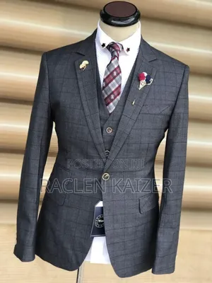 A Subtle Plaid Pattern Suit, Featuring a Charcoal Gray Color