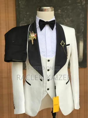 White With Black Accents on the Lapels and Trimmings Suits