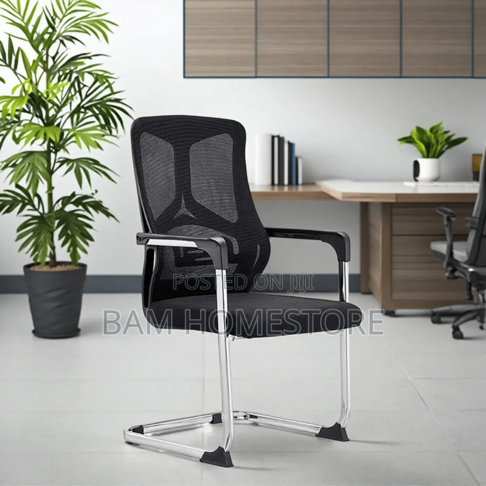 Black Mesh Office Chair With Sled Base