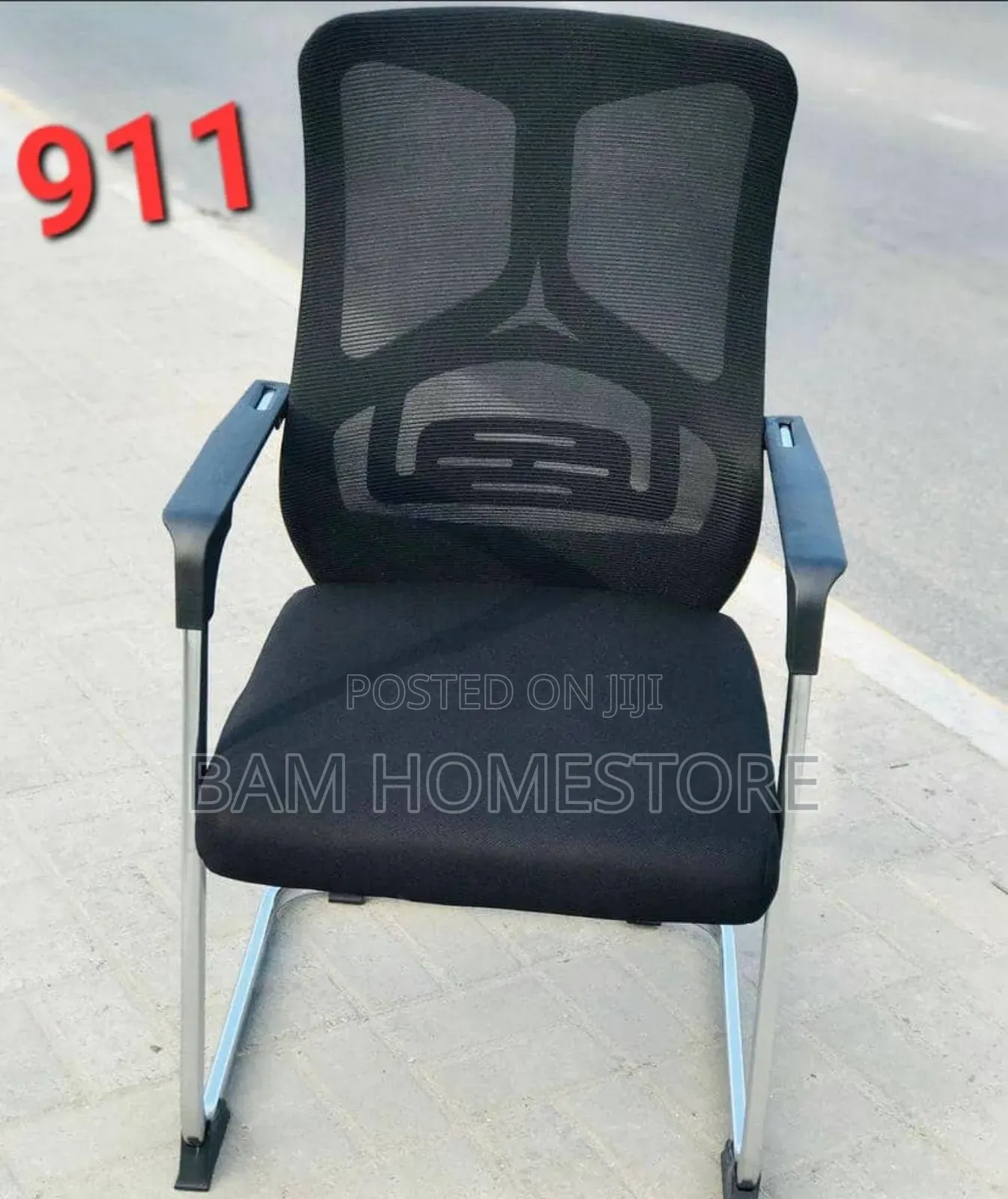 Black Mesh Office Chair With Sled Base