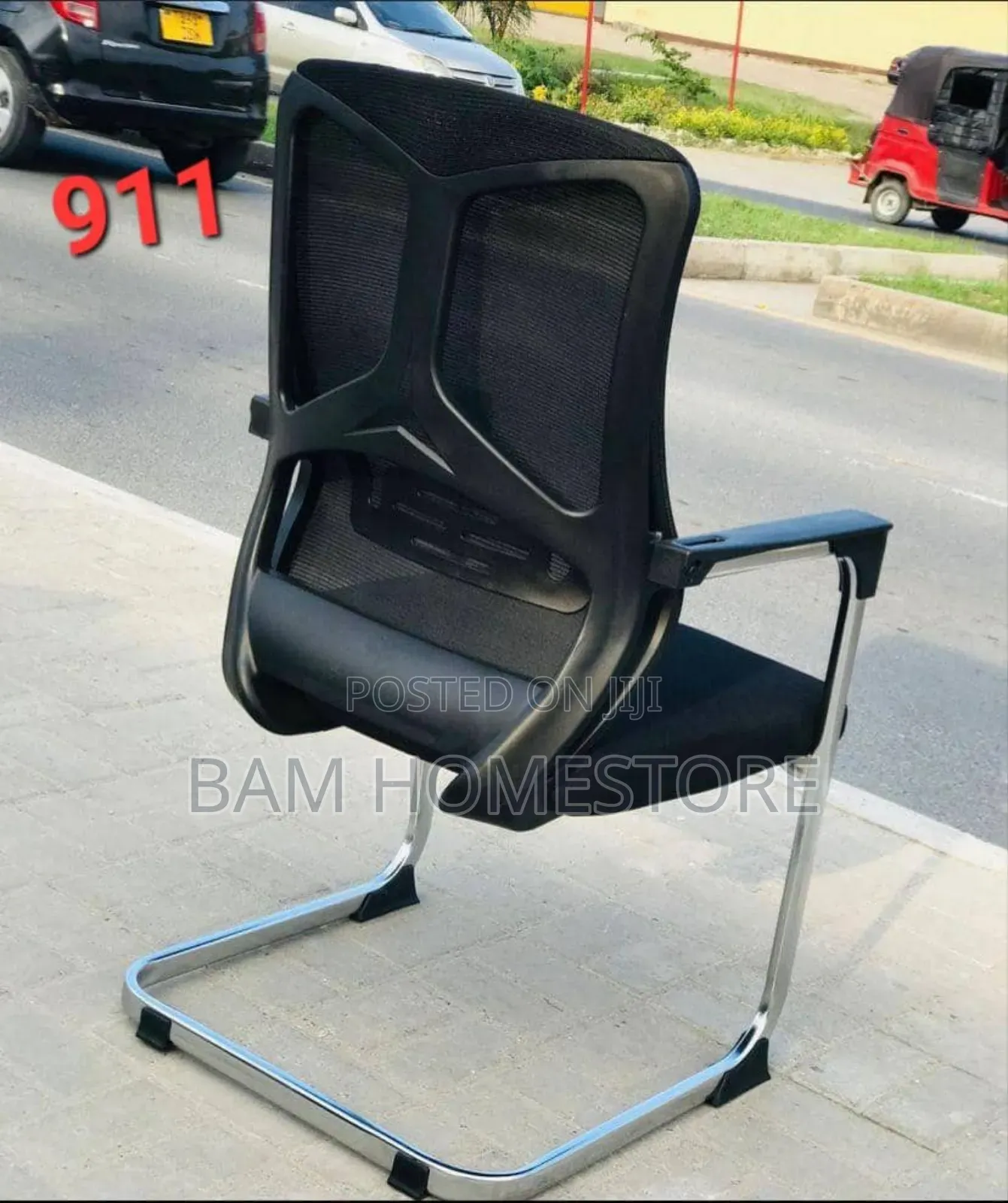 Black Mesh Office Chair With Sled Base