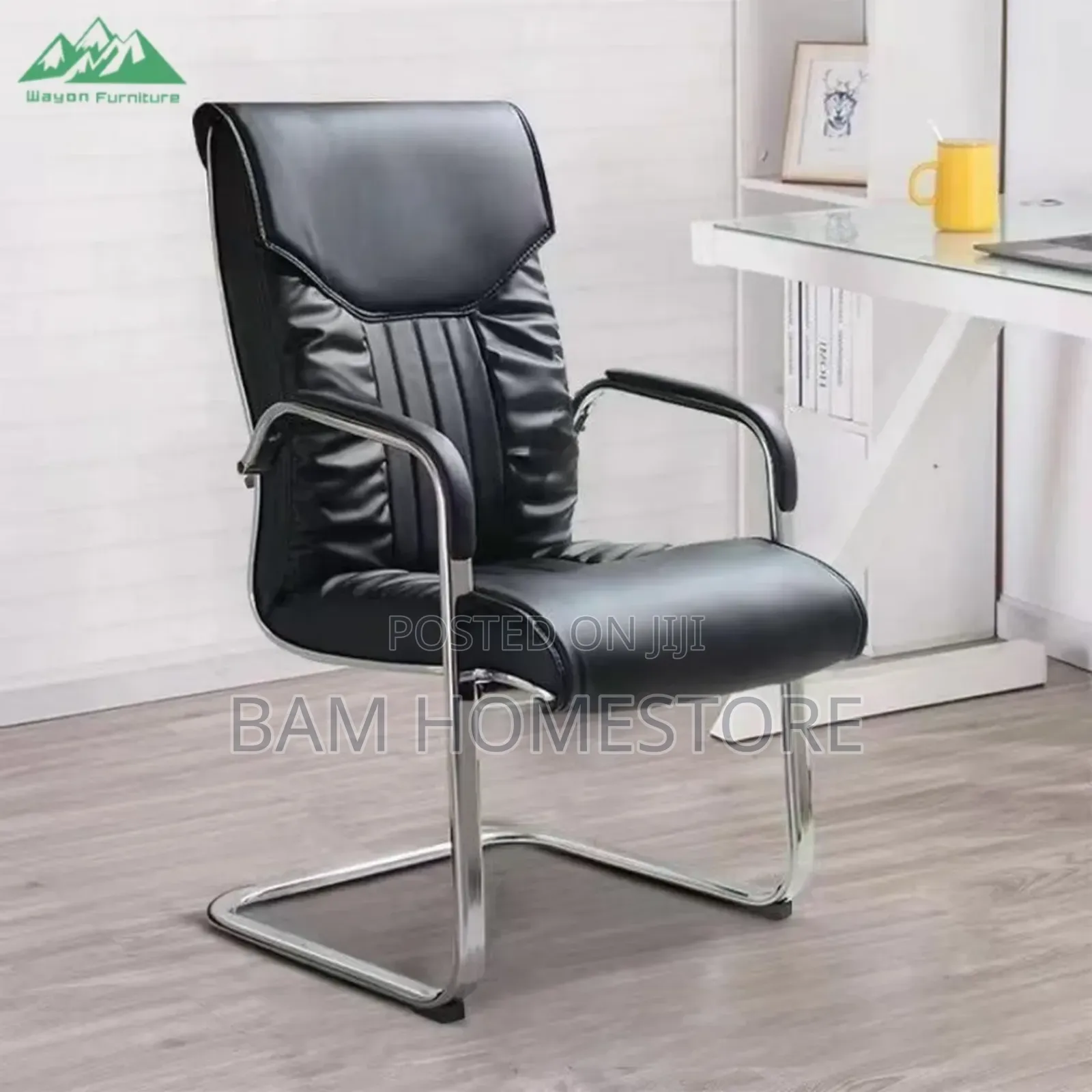 Black Faux Leather Office Chair With Sled Base