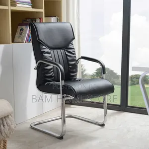 Black Faux Leather Office Chair With Sled Base