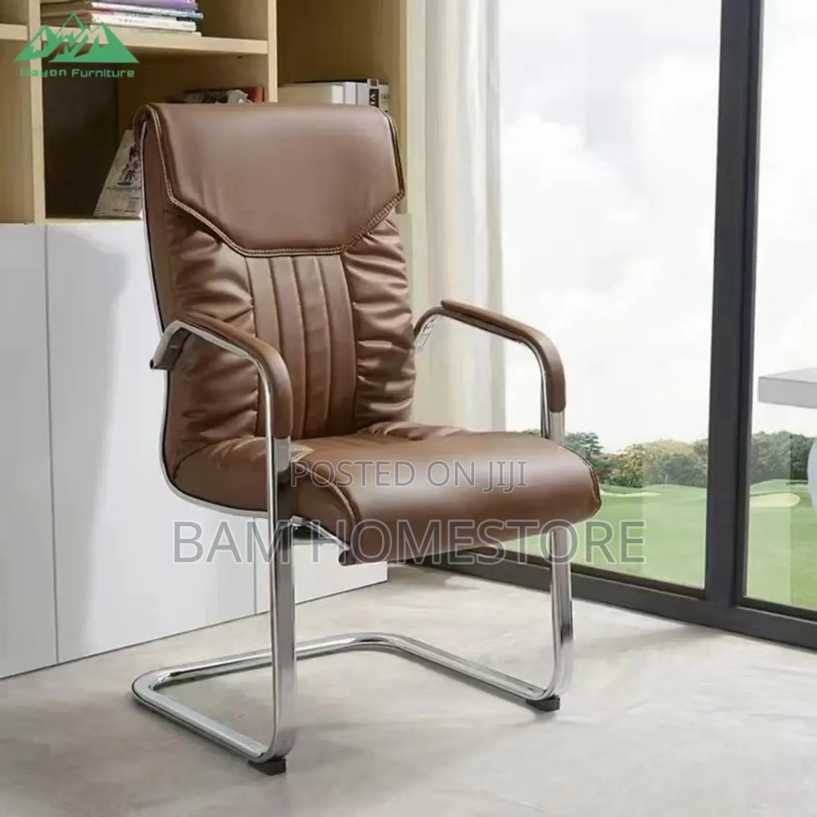 Black Faux Leather Office Chair With Sled Base