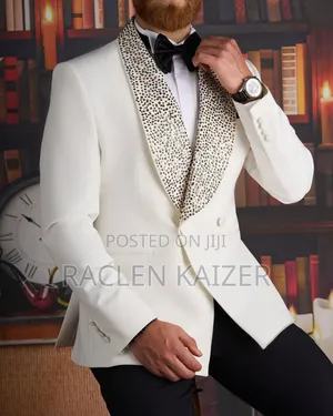 White Jacket Suit With Sparkling Embellishments Along the Lapel