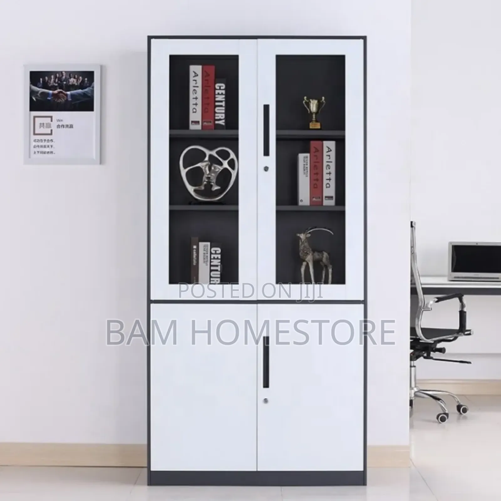 Modern Two-Tone Tall Storage Cabinet