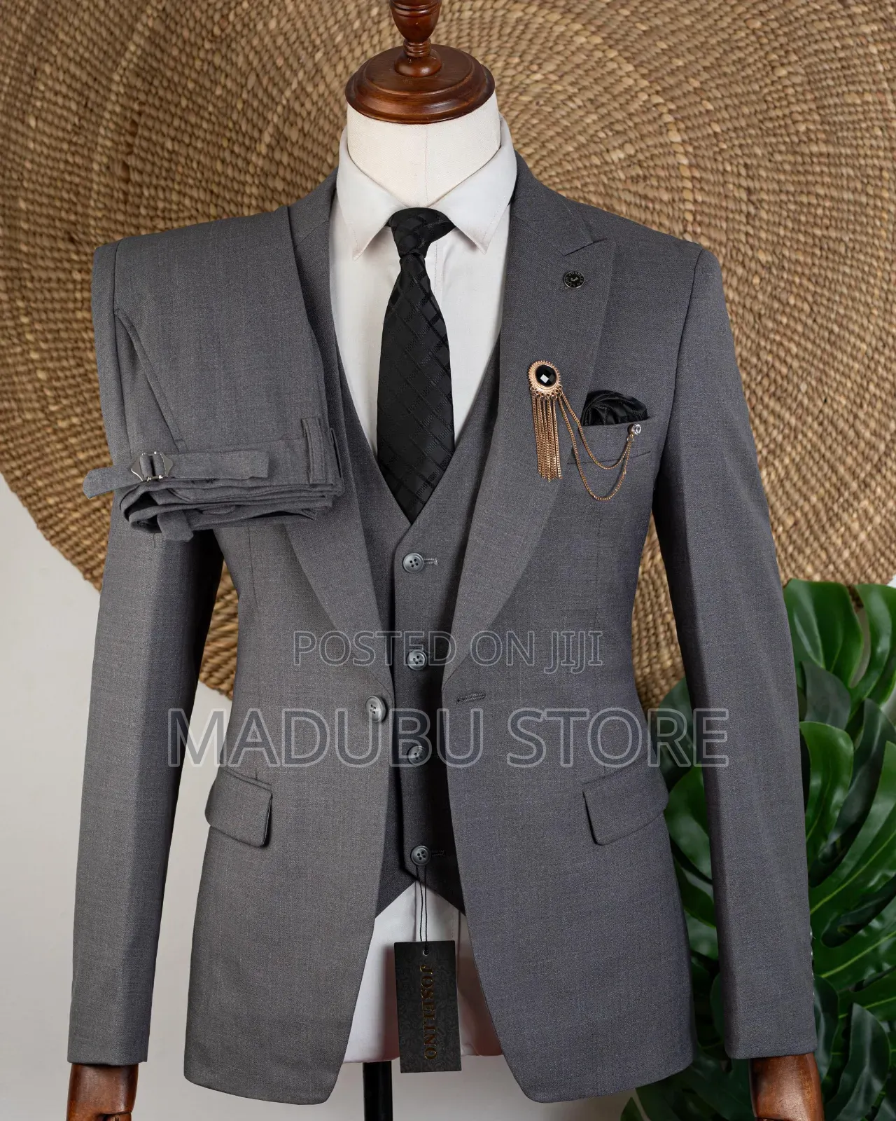 Men's Three Piece Suite With Three Button Half Coat