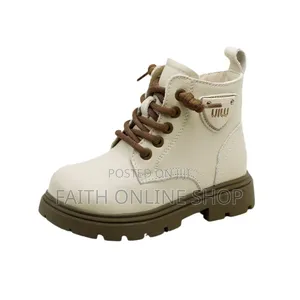 Genuine Leather Rubber Beige Ankle Boots Kid Toddler Fashion