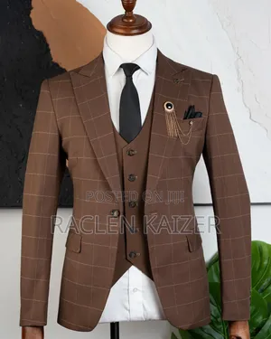 A Brown Subtle Windowpane Check Pattern Suits