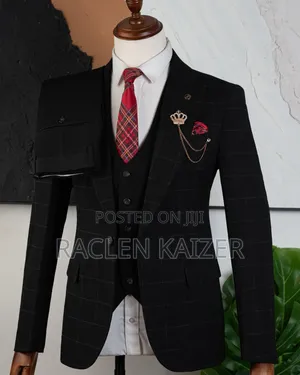 A Black Subtle Windowpane Check Pattern Suits