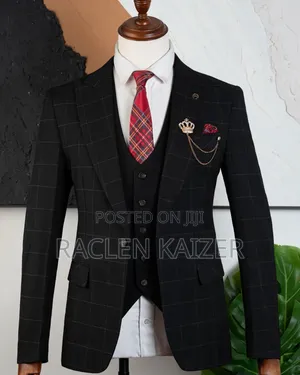 A Black Subtle Windowpane Check Pattern Suits