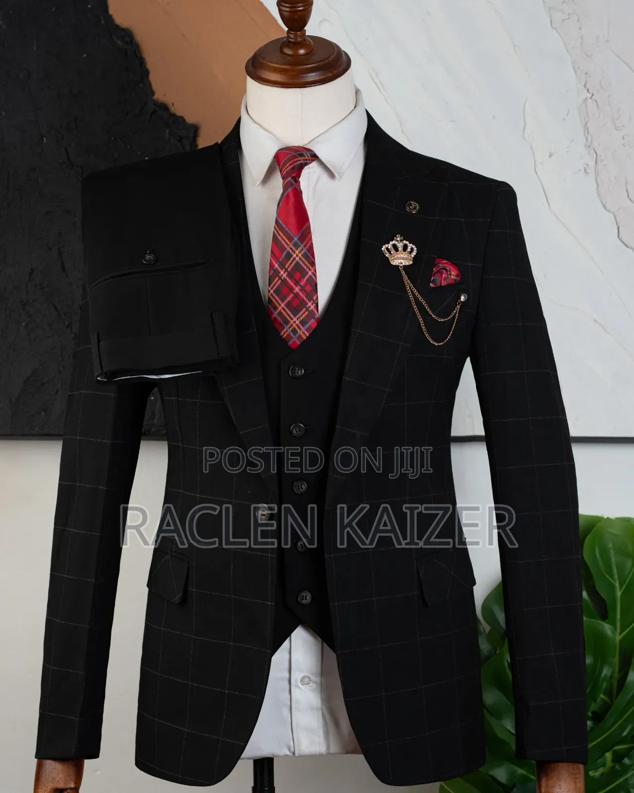 A Black Subtle Windowpane Check Pattern Suits