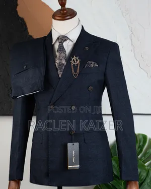 A Deep Navy Blue Subtle Windowpane Check Pattern Suits