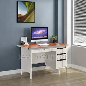 Modern Metal Office Desk - Durable Study Table With 3 Storage Drawers