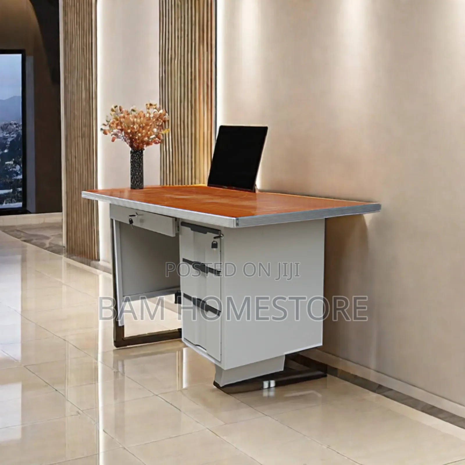 Modern Metal Office Desk - Durable Study Table With 3 Storage Drawers