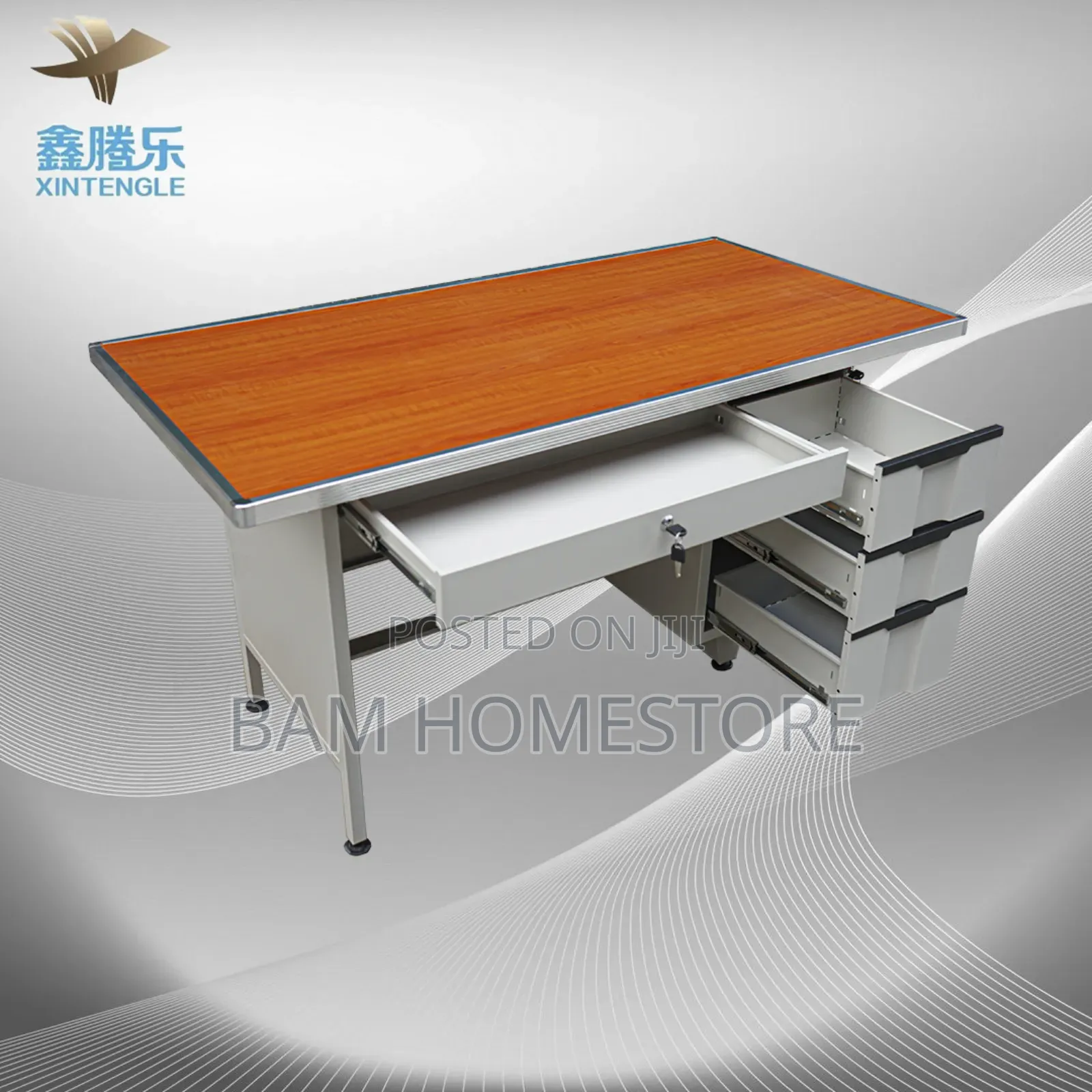 Modern Metal Office Desk - Durable Study Table With 3 Storage Drawers
