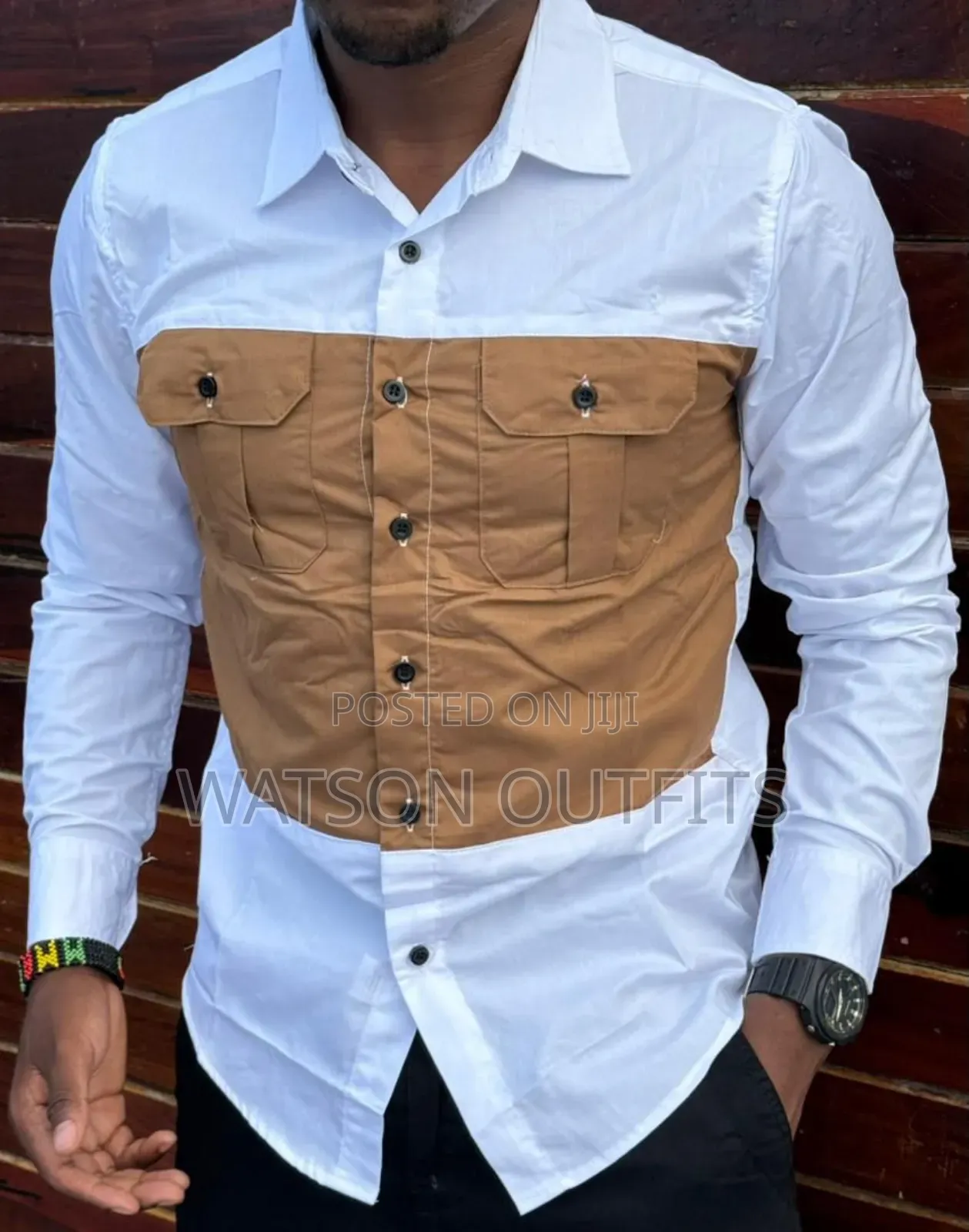 Mashati Kwa Wanaume Ya Vifungo Na Mifuko Miwili Original