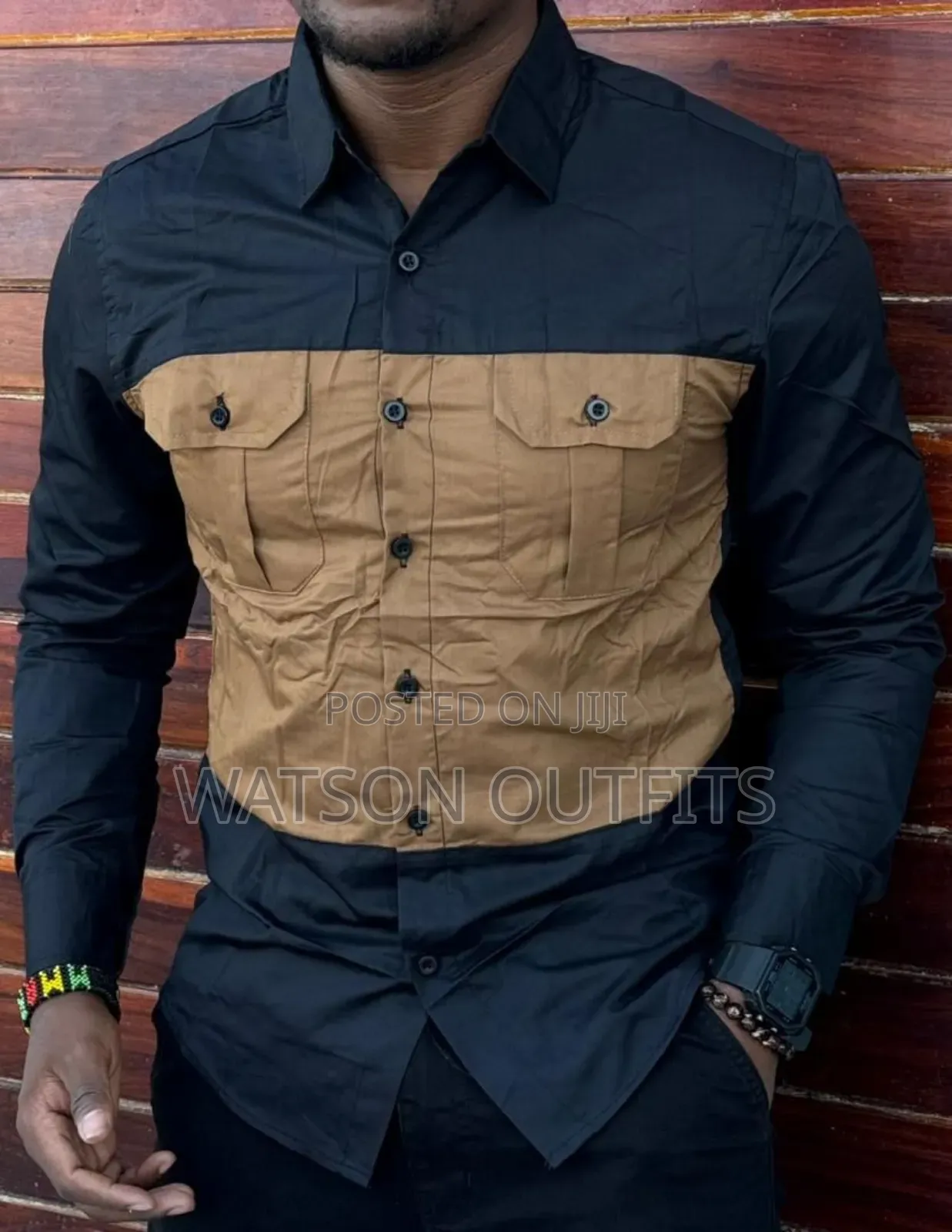 Mashati Kwa Wanaume Ya Vifungo Na Mifuko Miwili Original