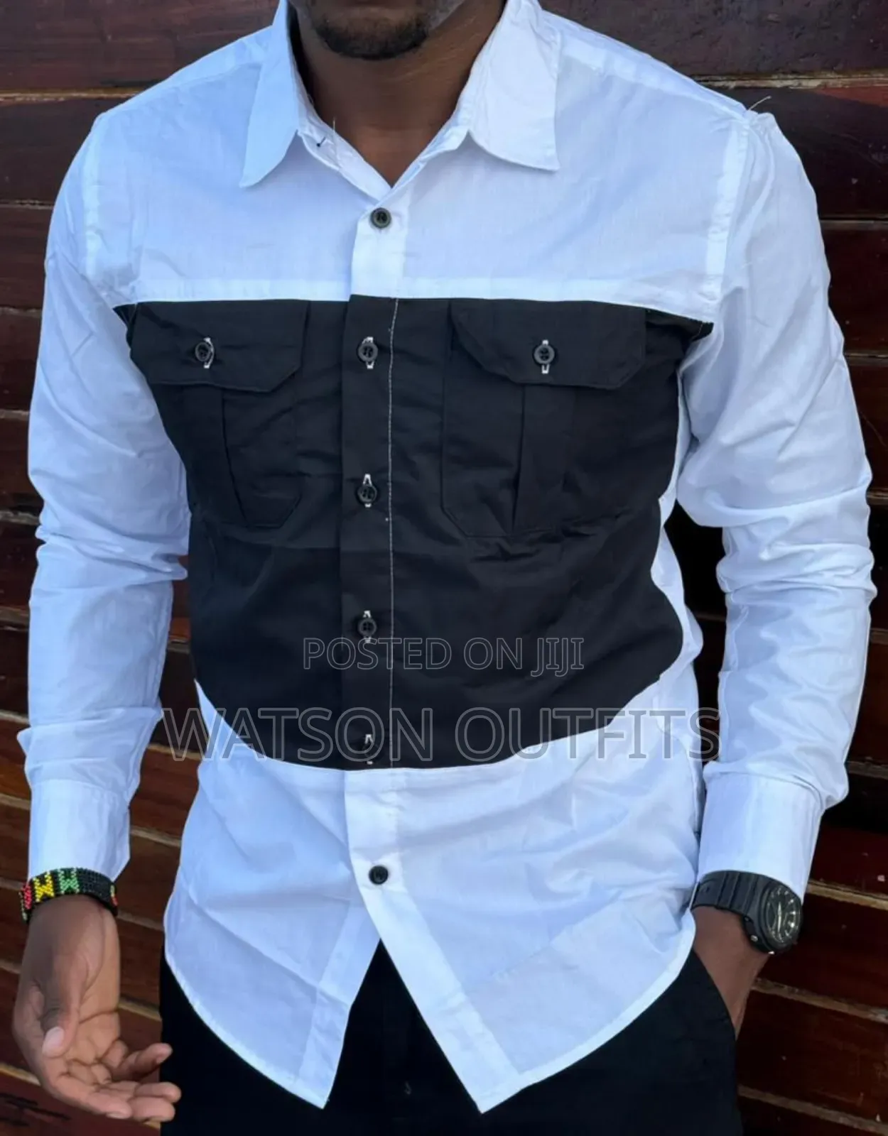Mashati Kwa Wanaume Ya Vifungo Na Mifuko Miwili Original