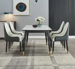 Marble Top Concrete Dining Table and Chair for Dining Room