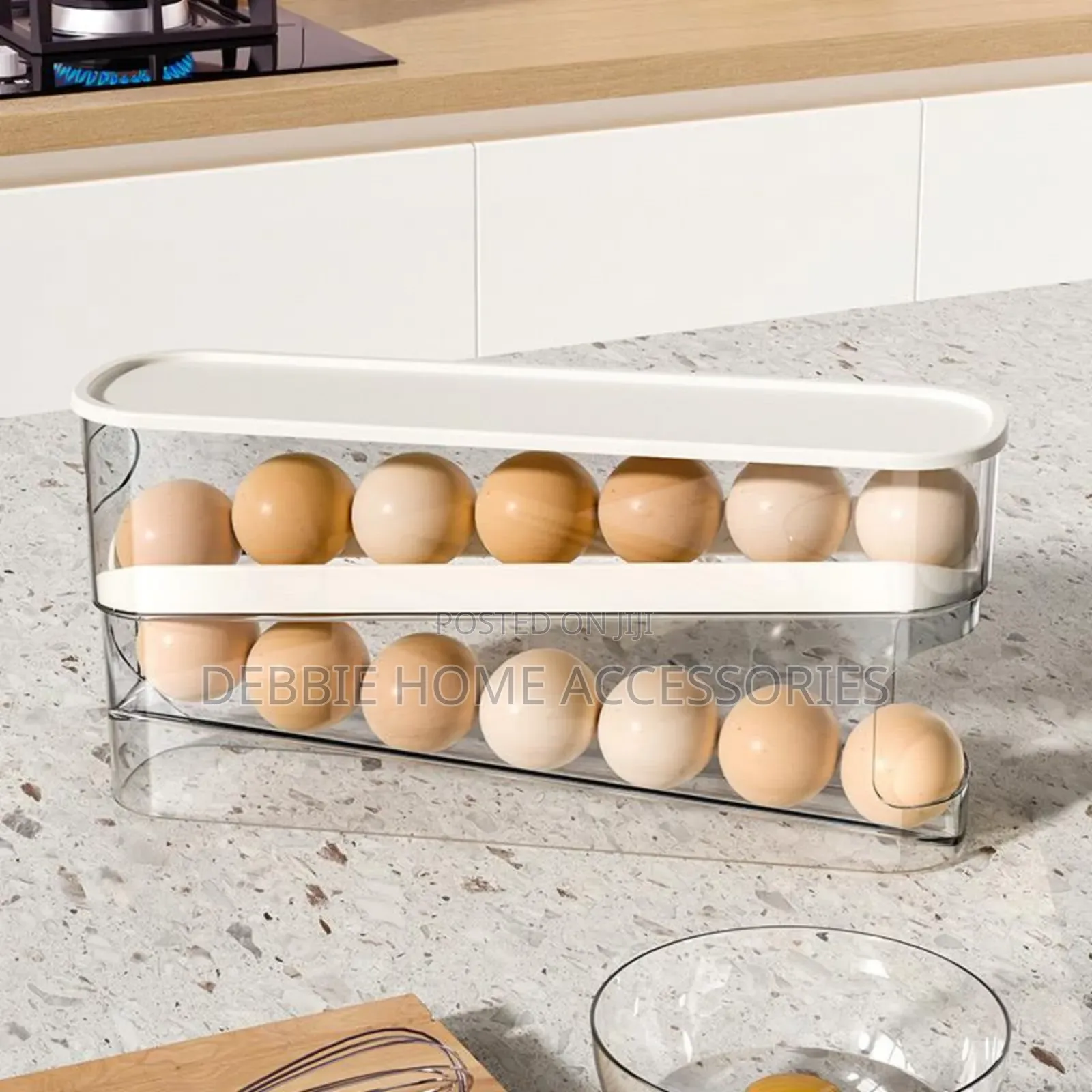 An Automatic Rolling Egg Dispenser For Refrigerator Storage.