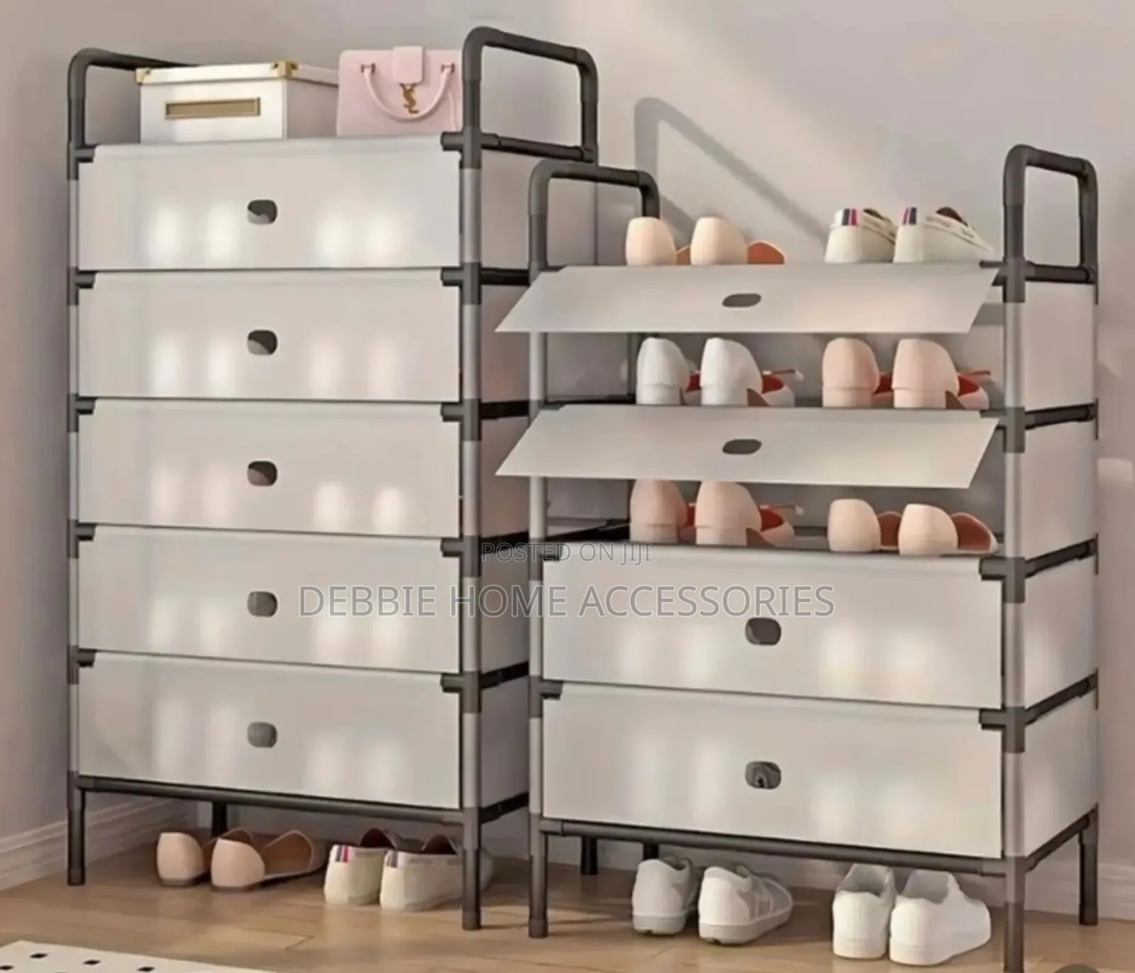 Metal Frames and Fabric or Plastic Panels Shoe Rack