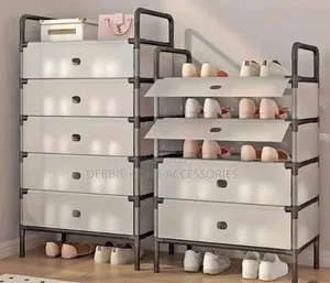 Metal Frames and Fabric or Plastic Panels Shoe Rack