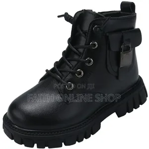 Kids Combat Style Ankle Boot – Black