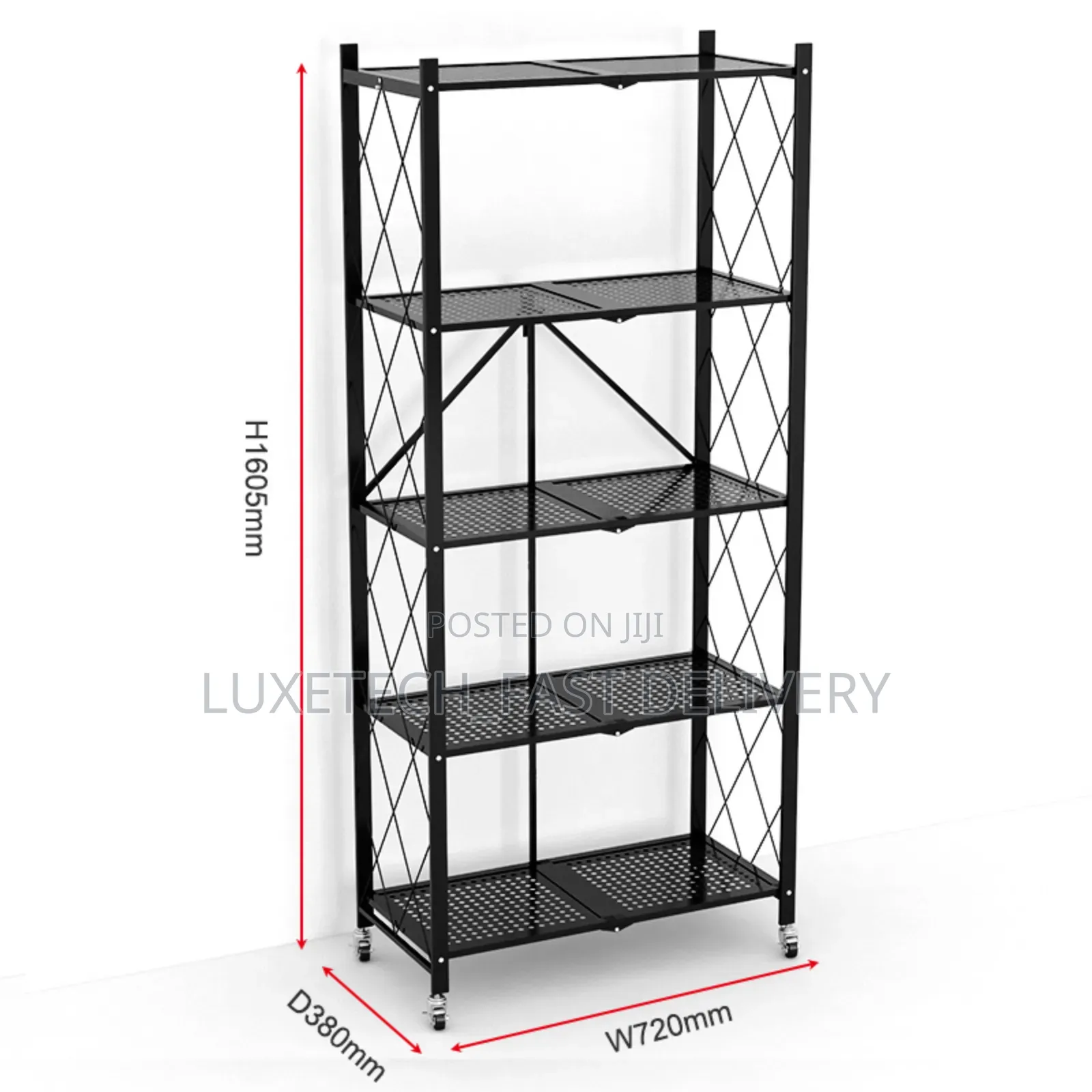 5-Tier Foldable Metal Storage Rack With Wheels