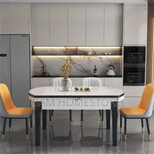 Expandable Marble-Pattern Dining Table+6 Chairs