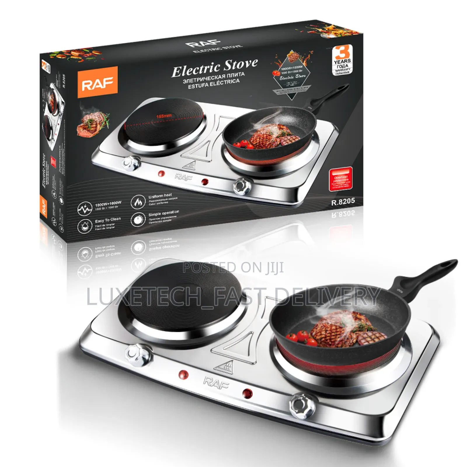 Raf Electric Stove With Double Hot Plates R.8205 (Stainless Steel)