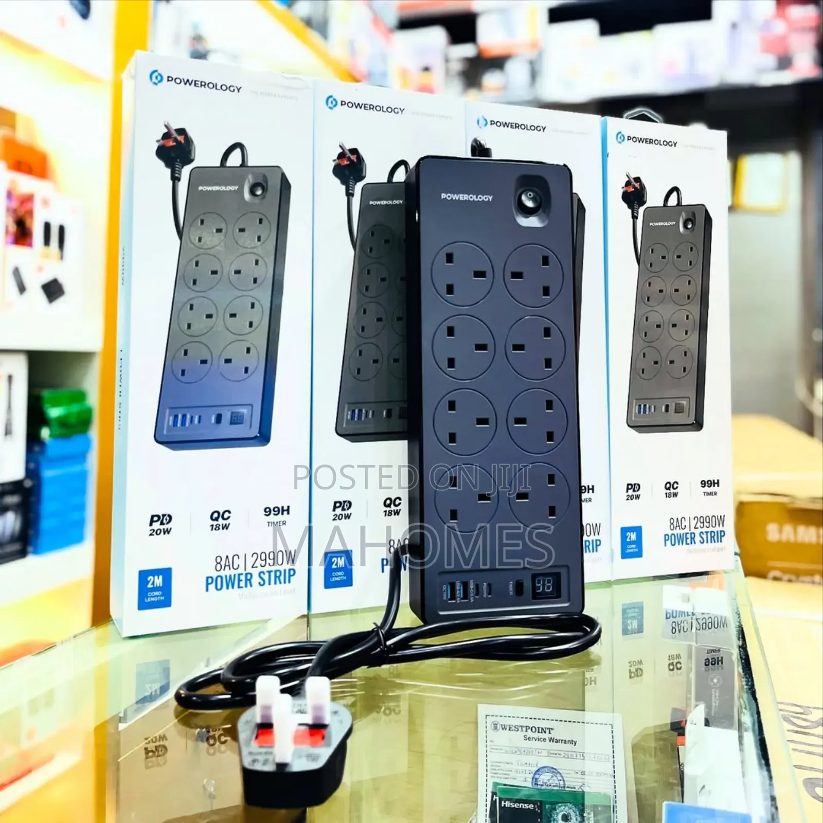Powerology 8ac | 2990w Power Strip Pd 20w | Qc 18w | 99h Timer
