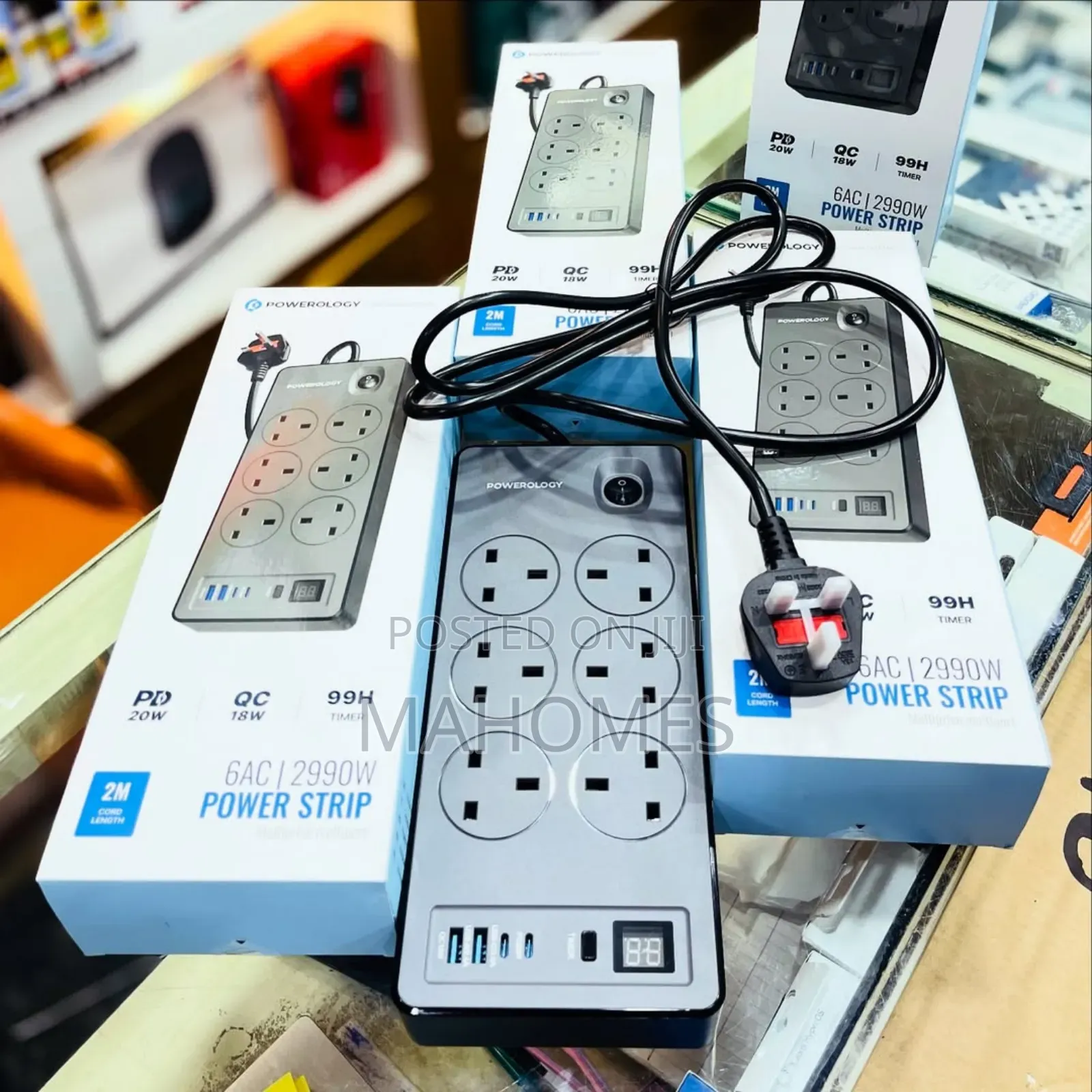 Powerology 6ac | 2990w Power Strip   Multipurpose Extension
