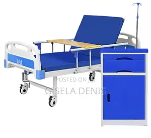 Hospital Bed One Crank With One Bedside Rocker, Drip Stand and Table
